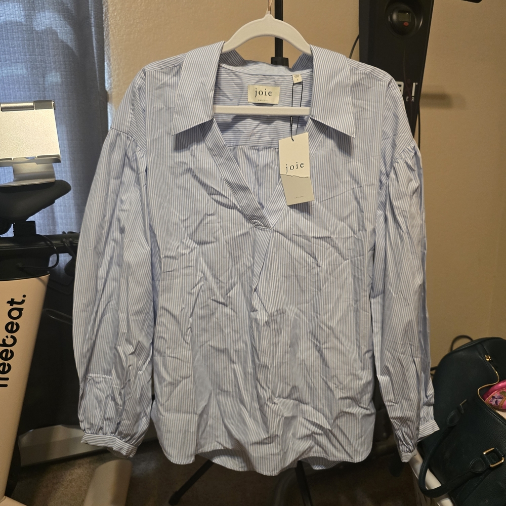 Joie Blue Striped V Neck Blouse NWT Size M